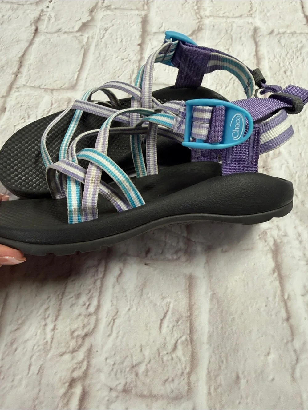Chaco Kids Strappy Sandals in Black, Purple, Teal & White